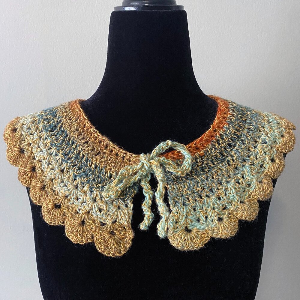 Handmade Crochet Blue Orange Gold Wool Blend Collar Neckwear Accessory